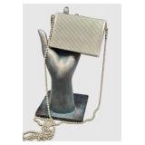 Silver Metal Mesh Clutch Bag with Ball-Chain Strap