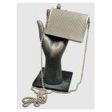 Silver Metal Mesh Clutch Bag with Ball-Chain Strap
