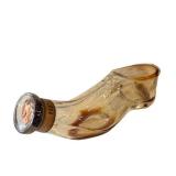 CF - Heliotrope Glass Shoe Bottle - Antique Perfume Flask, Label Intact