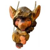 K1 - Wood Carved Troll Hanging Ornament - Rustic Folk Art Decor