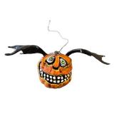 Artisan Pumpkin Figurine with Bat Wings - Hanging Ornament