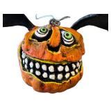 Artisan Pumpkin Figurine with Bat Wings - Hanging Ornament