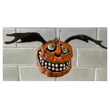 Artisan Pumpkin Figurine with Bat Wings - Hanging Ornament