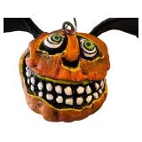 Artisan Pumpkin Figurine with Bat Wings - Hanging Ornament