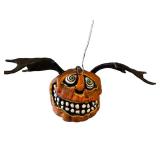 Artisan Pumpkin Figurine with Bat Wings - Hanging Ornament