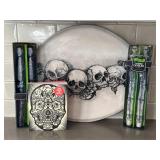 LR - Skull Tray with Night Life Skeleton Candles (Set of 4) & The Book of Skulls