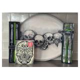 LR - Skull Tray with Night Life Skeleton Candles (Set of 4) & The Book of Skulls