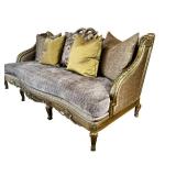 LR - Custom Sofa - Luxurious Fabric, Gold Carved Frame