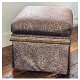 LR - Custom Leopard Print Upholstered Footstool on Castors