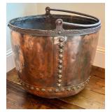 Large Antique Copper Bucket - Round-Bottom / Antique Copper Coal Bucket