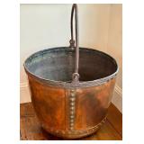 Large Antique Copper Bucket - Round-Bottom / Antique Copper Coal Bucket