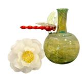 CF - Townsend Studio Handblown Glass Dauber Bottle with Flower & Dragonfly, 2006
