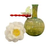 CF - Townsend Studio Handblown Glass Dauber Bottle with Flower & Dragonfly, 2006