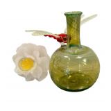 CF - Townsend Studio Handblown Glass Dauber Bottle with Flower & Dragonfly, 2006