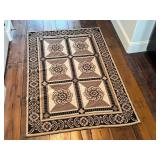 O - Handmade Floral Area Rug 47" x 71" Beige/Brown Border Pattern for Living Rooms