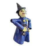 K - Artisan Witch Teapot Figurine - Ceramic, Blue Robe, Green Face