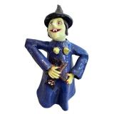 K - Artisan Witch Teapot Figurine - Ceramic, Blue Robe, Green Face