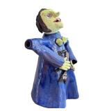 K - Artisan Witch Teapot Figurine - Ceramic, Blue Robe, Green Face