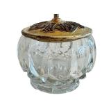 CB - Vintage Trinket Dish - 4-Inch Cut-Glass with Brass Lid & IHS Cross