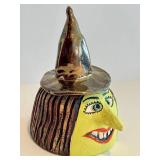 CB - Witch Jar Head - Handcrafted Ceramic Sculpture, 6in Tall, Hat with Star Cutout