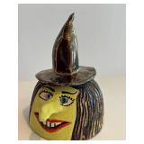 CB - Witch Jar Head - Handcrafted Ceramic Sculpture, 6in Tall, Hat with Star Cutout