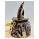 CB - Witch Jar Head - Handcrafted Ceramic Sculpture, 6in Tall, Hat with Star Cutout
