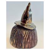 CB - Witch Jar Head - Handcrafted Ceramic Sculpture, 6in Tall, Hat with Star Cutout