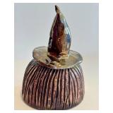 CB - Witch Jar Head - Handcrafted Ceramic Sculpture, 6in Tall, Hat with Star Cutout