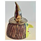 CB - Witch Jar Head - Handcrafted Ceramic Sculpture, 6in Tall, Hat with Star Cutout