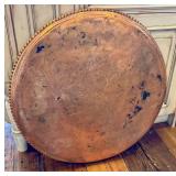 K - Large Vintage Copper Circular Tray - 29-Inch Diameter, Beaded Edge, Patina