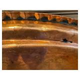 K - Large Vintage Copper Circular Tray - 29-Inch Diameter, Beaded Edge, Patina