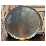 K - Large Vintage Copper Circular Tray - 29-Inch Diameter, Beaded Edge, Patina