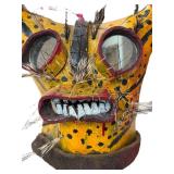 LR - Mexican Tigre Style Jacquar Dance Ritual Metal Mask