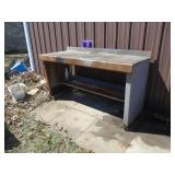 Metal work bench. 70" long. As shown.