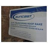 New in box Suncast 21 foot rake. As shown. CASH ON SITE ONLY. PICKUP IS MONDAY MAY 4TH FROM 11 AM TO 4 PM. REGARDLESS WHAT THE SCHEDULE STATES.
