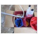 Box of pans & funnels. As shown. CASH ON SITE ONLY. PICKUP IS MONDAY MAY 4TH FROM 11 AM TO 4 PM. REGARDLESS WHAT THE SCHEDULE STATES.