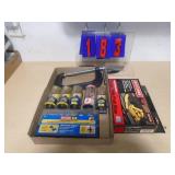 Router bits & Craftsman push handle for table saw. As shown. CASH ON SITE ONLY. PICKUP IS MONDAY MAY 4TH FROM 11 AM TO 4 PM. REGARDLESS WHAT THE SCHEDULE STATES.