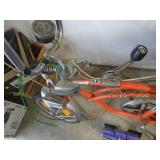 Schwinn orange crate. Early version. Dirty but very nice shape.  Dual headlights, caliper brakes. Rear tire is original & best I have seen. As shown. CASH ON SITE ONLY. PICKUP IS MONDAY MAY 4TH FROM 1