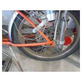 Schwinn orange crate. Early version. Dirty but very nice shape.  Dual headlights, caliper brakes. Rear tire is original & best I have seen. As shown. CASH ON SITE ONLY. PICKUP IS MONDAY MAY 4TH FROM 1