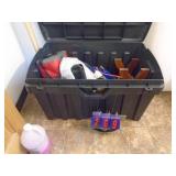 Plastic storage box with contents. 37 x 21x 21. As shown. CASH ON SITE ONLY. PICKUP IS MONDAY MAY 4TH FROM 11 AM TO 4 PM. REGARDLESS WHAT THE SCHEDULE STATES.