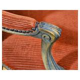 Carved Frame Louis XV Accent Chair Corduroy Upholstery