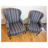 Short Back Queen Anne Wingback Chair Pairing with Stripped Upholstery
