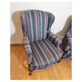 Short Back Queen Anne Wingback Chair Pairing with Stripped Upholstery