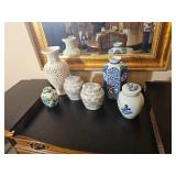 Collection of Oriental Ginger Jars and Dcor Vase White & Blues