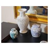 Collection of Oriental Ginger Jars and Dcor Vase White & Blues