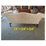 Ivory Damask Upholstery Henredon Chippendale Sofa