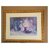 Impressionist White Rose Still Life in Guilt Regency Frame