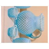 Fenton Blue Opalescent Pitcher and Glasses Set (8 Count)