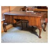 Traditional Carved Wood Executive Desk with Glass Top