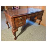Traditional Carved Wood Executive Desk with Glass Top
